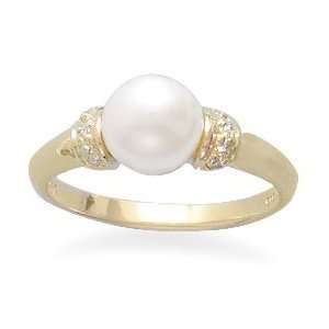   Freshwater Pearl and Diamond 14K Yellow Gold Ring 