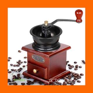   Operated Wooden Burr Bean Coffee Shop Decorations Grinder Mill  
