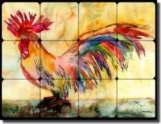 Neufeld Abstract Rooster Art Tumbled Marble Tile Mural  