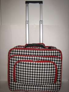 RED HOUNDS TOOTH 17 INCH LAPTOP ROLLING BAG W/ STRAP  