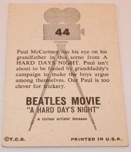 1964 The Beatles GUM TRADING CARD #44 Hard Days Night  