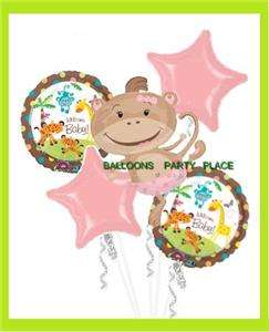 FISHER PRICE JUNGLE MONKEY baby girl shower balloons xl  