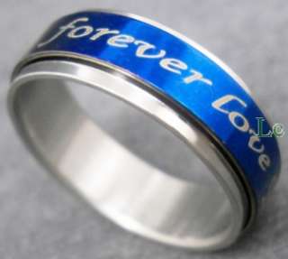 R0807 forever lovespin blue Stainless Steel Ring Sz 7  