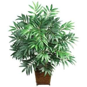  Bamboo Palm with Wicker Basket Silk Plant in Green   Nearly Natural 