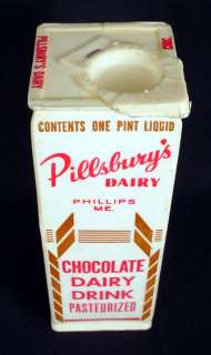PILLSBURY’S DAIRY CHOCOLATE 1940’S MILK CARTON PHILLIPS MAINE ME 