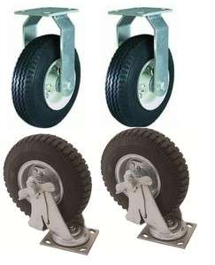 Casters with 10 Pneumatic Air Tires Swivel Brk Rigid  
