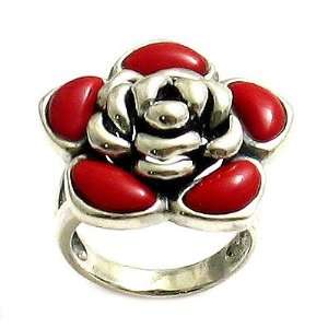  Red Agate Fancy Flower Ring 