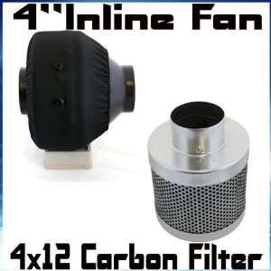   12 Hydroponics Inline Duct Fan & Scrubber Carbon Air Filter Combo Kit