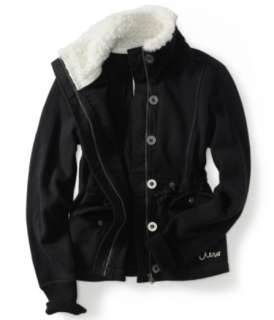 NWT AEROPOSTALE Womens Black Faux Fur Anorak Coat Jacket Medium  