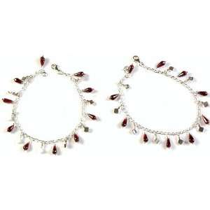  Garnet Anklets with Charms (Price Per Pair)   Sterling 