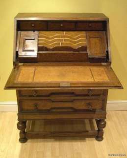 An Antique English Jacobean Style Oak Bureau 1890   Mechanical 