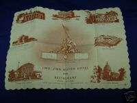 VINTAGE IWO JIMA MOTOR HOTEL AND RESTAURANT PLACEMAT  
