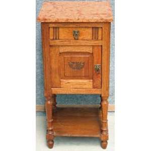 Antique French Art Deco Oak Marble Nightstand Bed Table  
