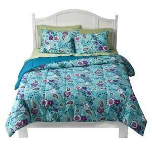   Floral Paisley Comforter Set Aqua  Full/Queen