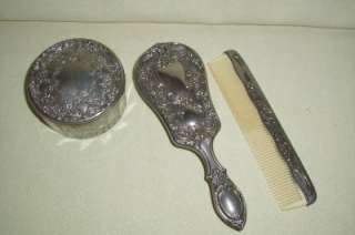 Vintage Ornate Silverplate Vanity/Dresser Set Brush~Comb~Mirror Powder 