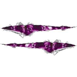    Ripped / Torn Metal Look Decals With Purple Skulls Automotive