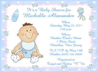10 Baby Boy with Diaper and Bib Personalized Baby Shower Invitations w 