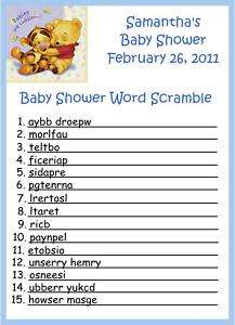 Pooh Word Scramble Baby Shower Game  