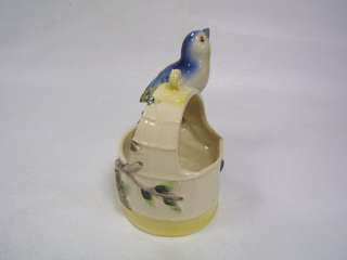 Blue Bird w/ Basket Pottery Vintage Small Bowl Planter  