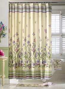   Butterfly Garden Purple Green Floral Shower Curtain Bath Rug Set Decor