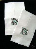 Monogrammed White Linen Hand Tea Guest Towels Initial  