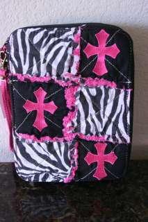 Bible Cover Zipper Pull Cloth Christian Cross Black Quilted NWT  