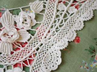 Lovely Hand Crochet 3D Rose Lace Collar Neckline Applique With Beads 