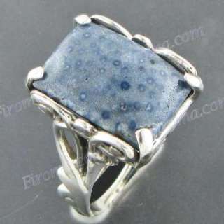 RARE GENUINE BLUE CORAL 925 STERLING SILVER SZ 6 ring  
