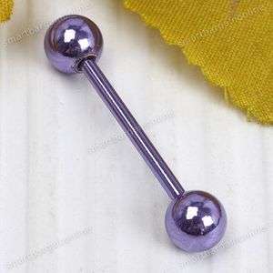 Purple Stainless Steel Body Piercing Barbell Tongue Ring 14G Charm 