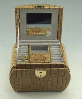   Friedrich Lederwaren Beige Leather Mini Jewelry Box Case Travel  