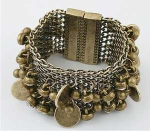   Wide Bronze Rhinestone Charm Cuff Bracelet ladys Jewelry  