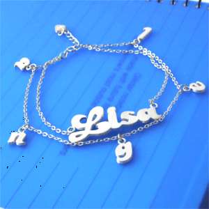 Personalized Name Bracelet St. 925 Silver Bangle Anklet  