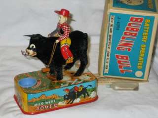 Linemar Marx Tin Litho Wild West Rodeo Bubbling Bull Battery Operated 