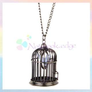 White Dove Vintage Swing Bird in Cage Pendant Necklace  