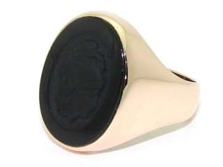 Estate Mens 14kt Gold Onyx Stone Cameo Solider Band Ring  