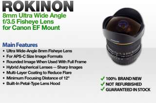 Rokinon 8mm Ultra Wide Angle f/3.5 Fisheye Lens for Canon EF Mount 