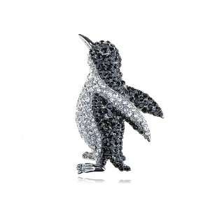   Black Crystal Rhinestone Silver Tone Penguin Bird Pin Brooch Jewelry