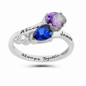 Customized Sterling Silver Couples Name and Birthstone Ring available 