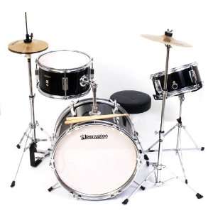  Junior 3 Piece Black Drum Set Musical Instruments