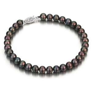 White Gold 8 9mm Black Freshwater Cultured Pearl Bracelet AAA Quality 