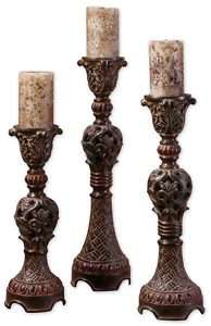 Set 3 Brown Tall Pillar Candlesticks Candle Holder  