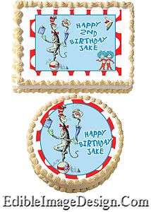 CAT IN THE HAT DR SEUSS Edible Birthday Party Cake Image Topper  