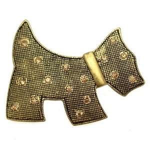 Acosta Brooches   Antique Gold with Topaz Crystal   Scottish Terrier 