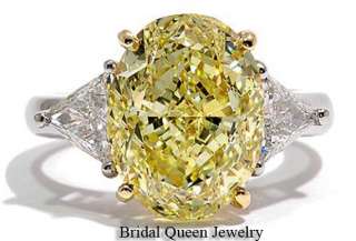 4CT Center Fancy Yellow Oval Cut Style Enagagement Ring18k Diamond 