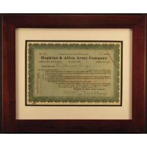  Framed Hopkins and Allen Arms Stock Certificate 
