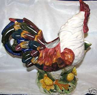 HANDPAINTED BEAUTY POTTERY CERAMIC ROOSTER PITCHER JAR  