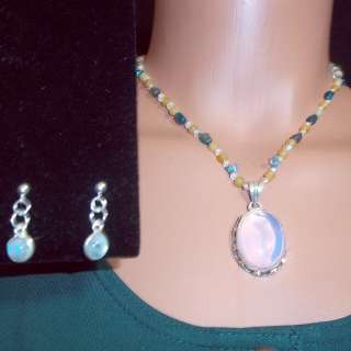 Sterling Silver Moonstone Chakra Necklace Earrings Set OOAK Wicca 
