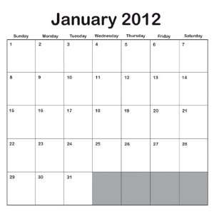  12x12 Adobe Friendly 2012 Calendar Template for Print 