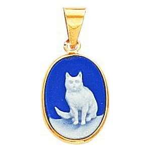    14K Gold Porcelain Cat Cameo Pendant Jewelry New C Jewelry