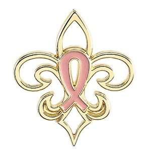  14K Yellow Gold Fleur de Lis Breast Cancer Awareness Pin Jewelry